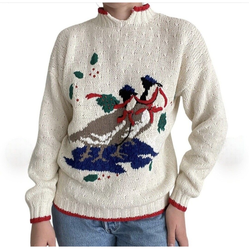 Vintage Holiday Goose Knit Sweater Women M Christmas Holiday Preppy Americana